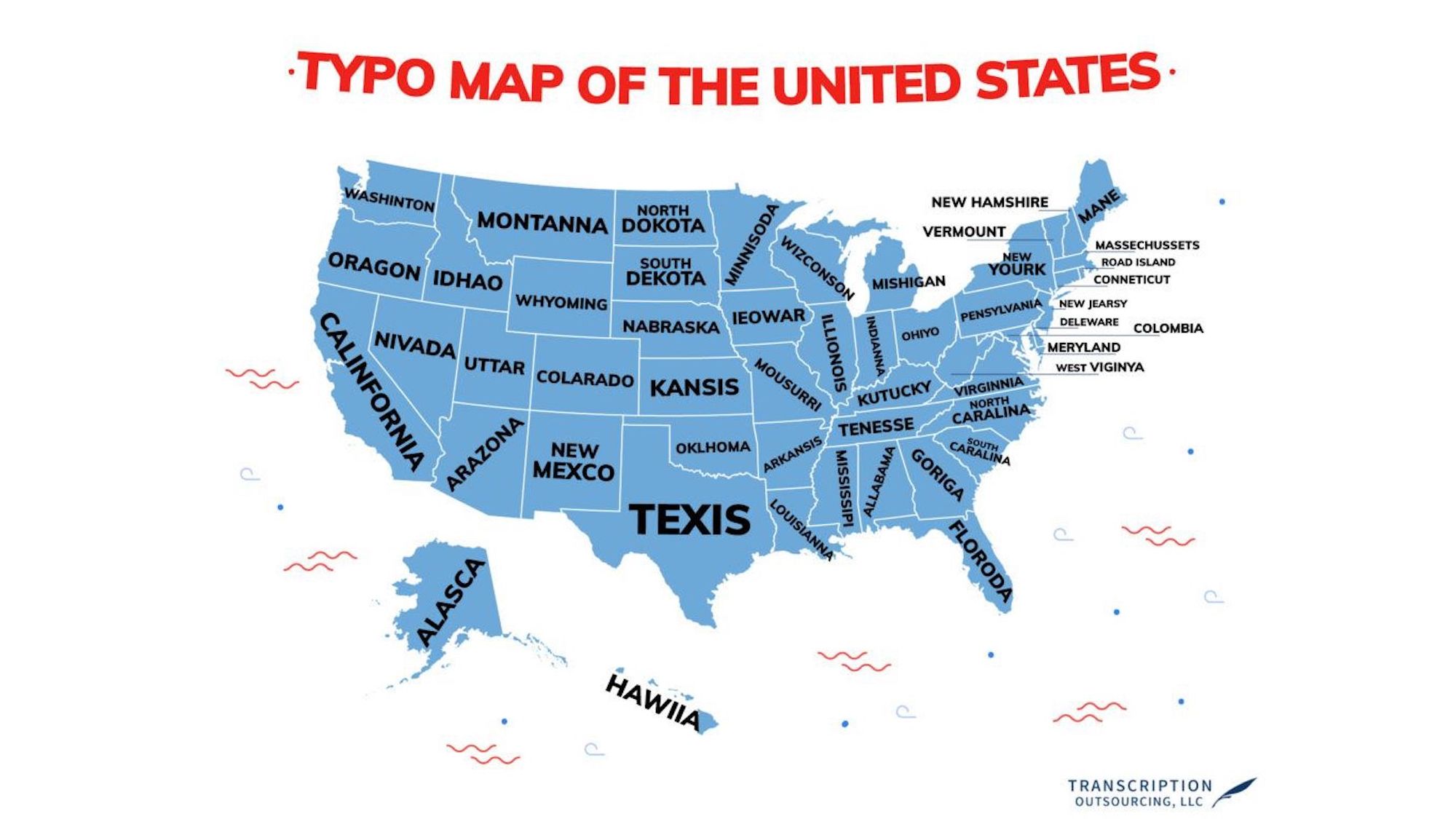 Los 25 nombres de estado más mal escritos de Estados Unidos (y sus errores ortográficos más comunes)