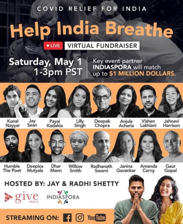 Deepica Mutyala en el cartel de la campa&ntilde;a de donaci&oacute;n Help India Breathe
