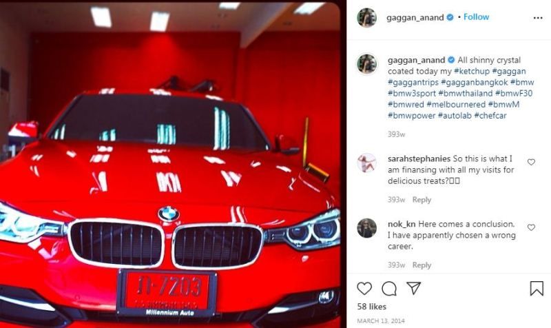 Publicaci&oacute;n de Instagram de Gaggan Anand sobre su autom&oacute;vil