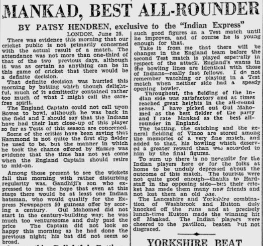 Indian Express 26 de junio de 1946 art&iacute;culo