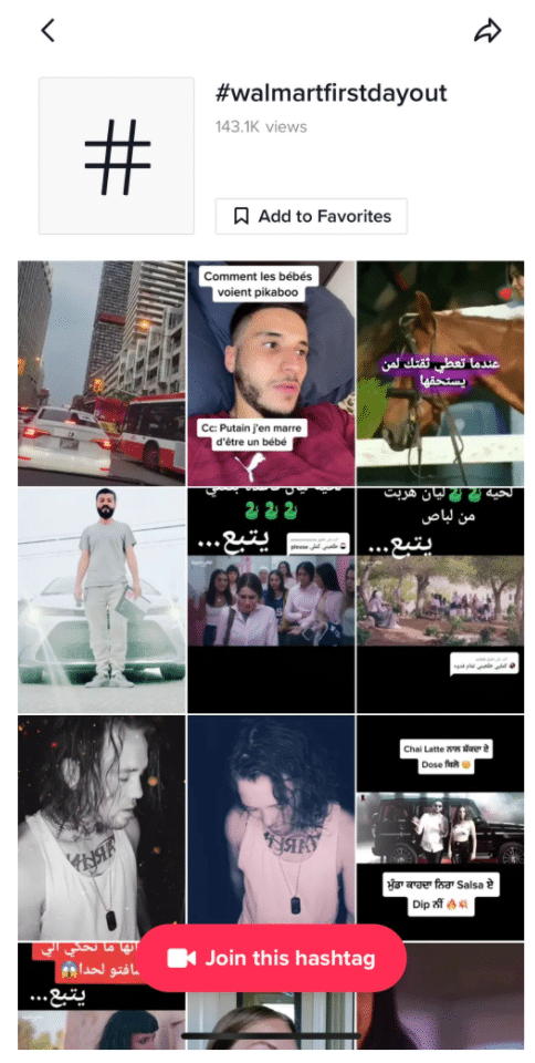 Hashtag de marca del primer d&iacute;a de Walmart en TikTok
