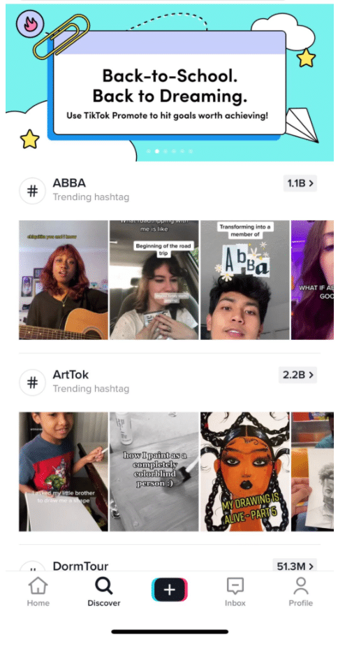 Hashtags de tendencias de ABBA y ArtTok