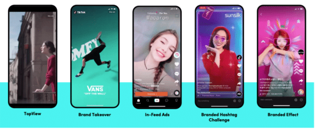 diferentes opciones de anuncios en TikTok