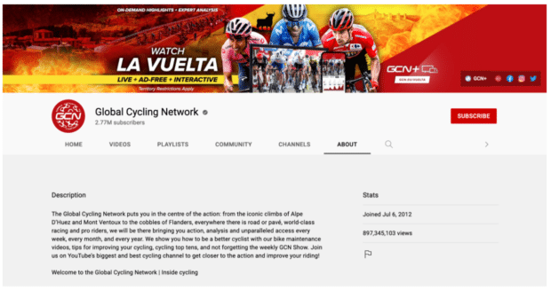 Llamada a la acci&oacute;n del banner de YouTube de Global Cycling Network