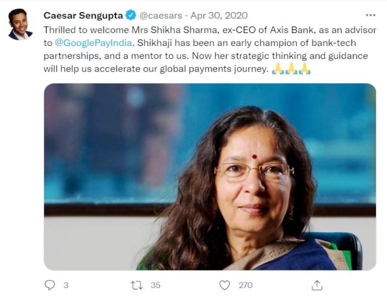 Shikha Sharma nombrada asesora de Google Pay