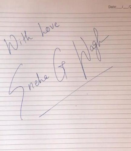 Aut&oacute;grafo de Sneha Wagh