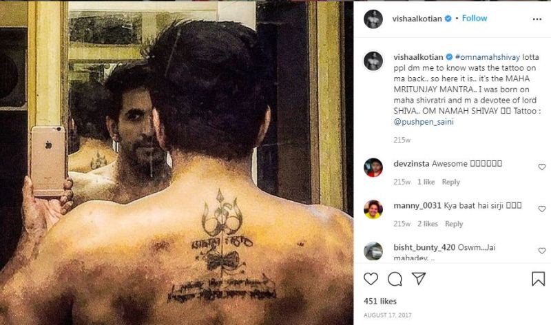 Publicaci&oacute;n de Vishal en Instagram sobre su tatuaje en la espalda