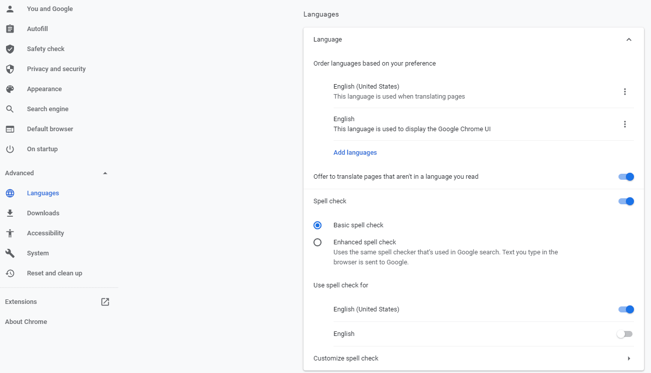 La configuraci&oacute;n de idioma en Chrome