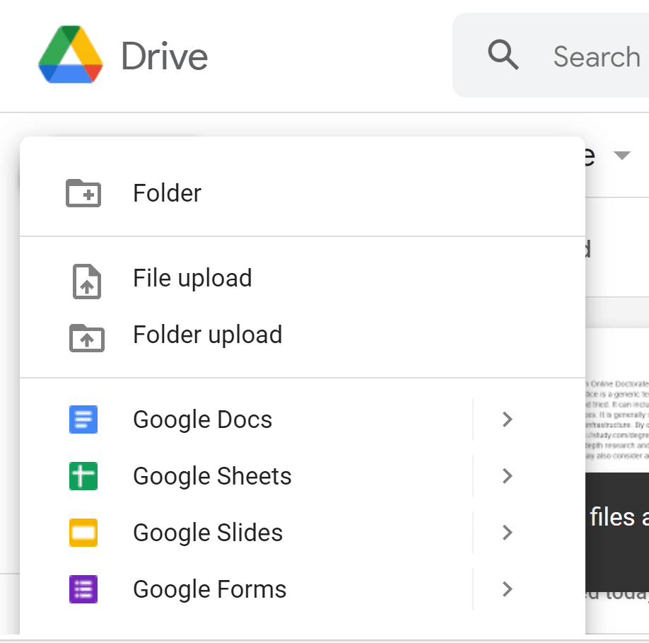 Una captura de pantalla de Google Drive 