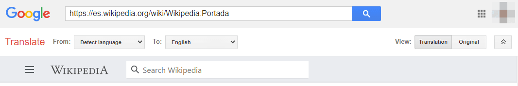 La barra de herramientas del Traductor de Google en una p&aacute;gina de Wikipedia