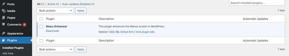 Un complemento nuevo instalado dentro de WordPress.