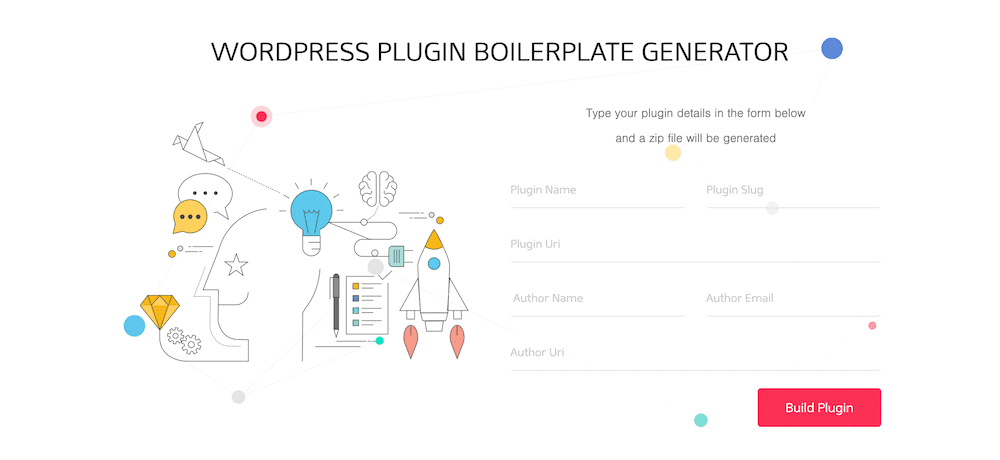El generador de plantilla de complemento de WordPress.