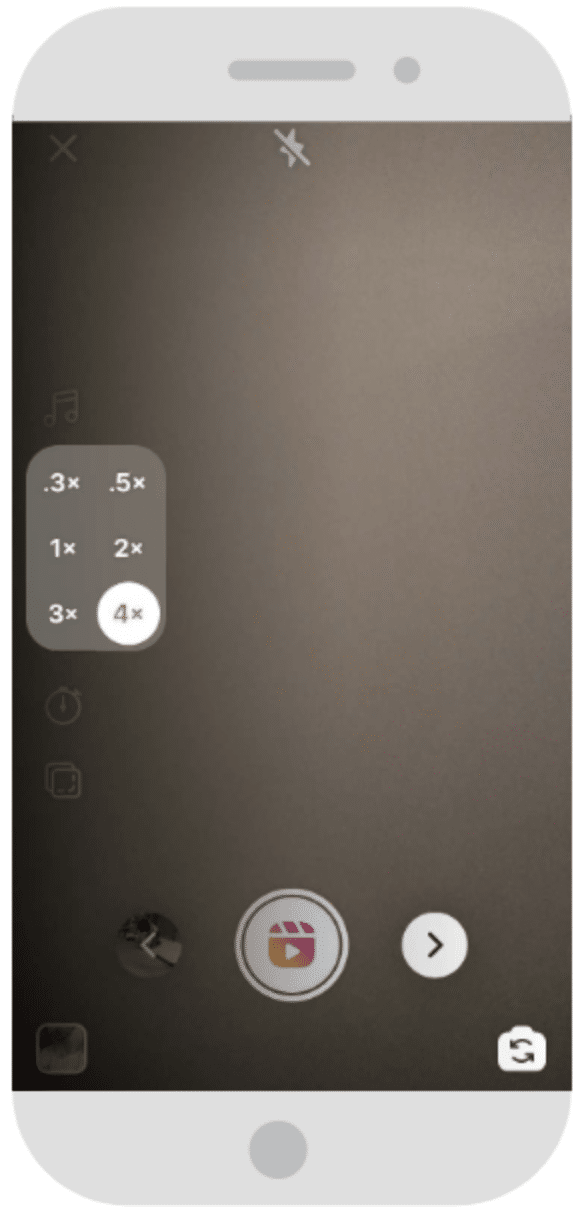 Selecci&oacute;n de la configuraci&oacute;n de velocidad de video en Instagram Reels