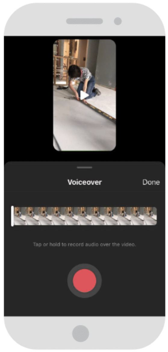 Alineando el clip de audio de voz en off con el clip de video en Instagram Reels