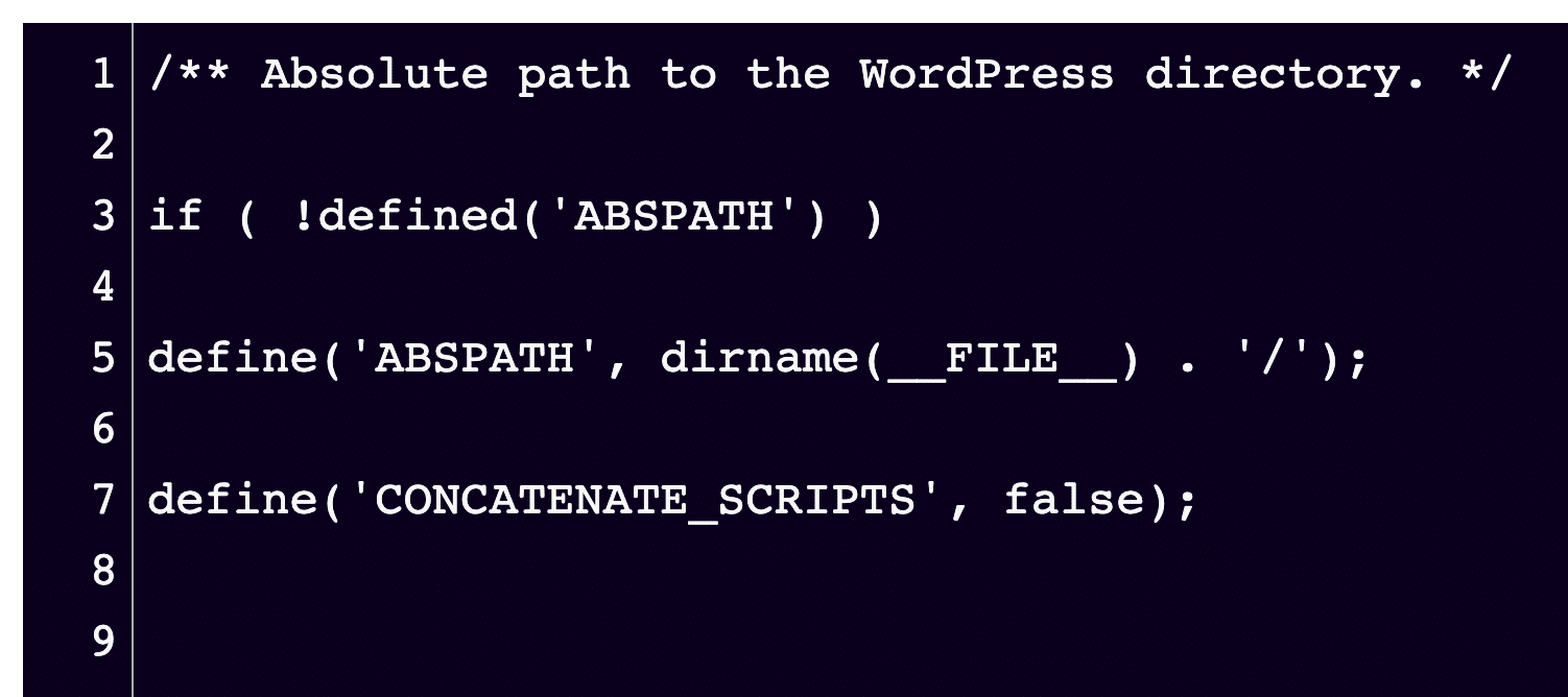 Una vez agregado al archivo wp-config.php, este es el aspecto que tendr&aacute; su fragmento.