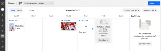 vista de calendario del planificador