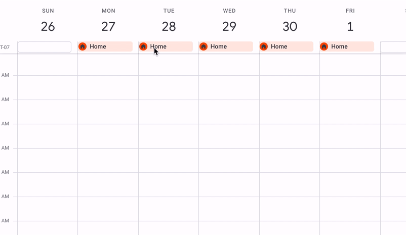 Hybrid-Remote-work-google-calendar-features-01-work-location-gif Un GIF que muestra cómo cambiar la ubicación del trabajo en Google Calendar haciendo clic en la ubicación del trabajo y seleccionando la nueva opción