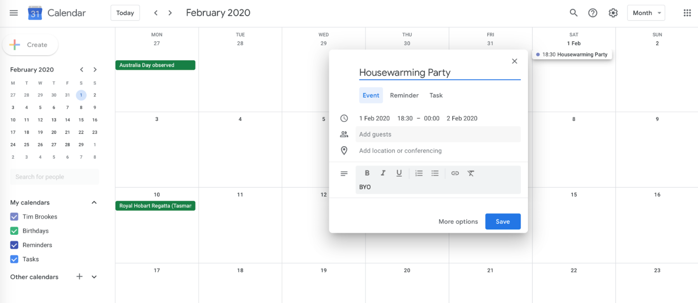 Captura de pantalla de Google Calendar Captura de pantalla de Google Calendar
