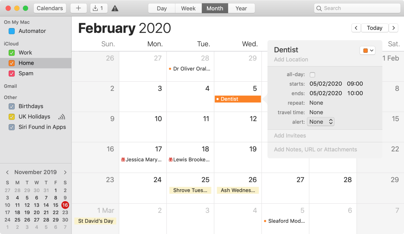Captura de pantalla de Apple Calendar Captura de pantalla de Apple Calendar