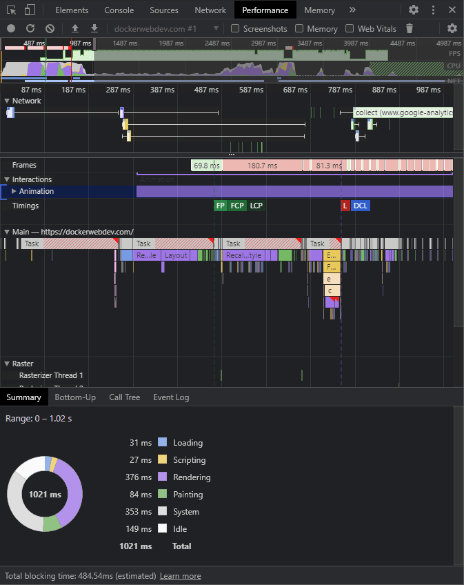 Informe de rendimiento de DevTools para ayudar a optimizar css