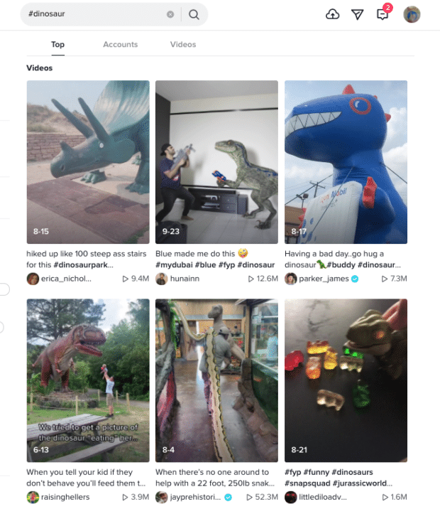 Hashtag de dinosaurio de TikTok