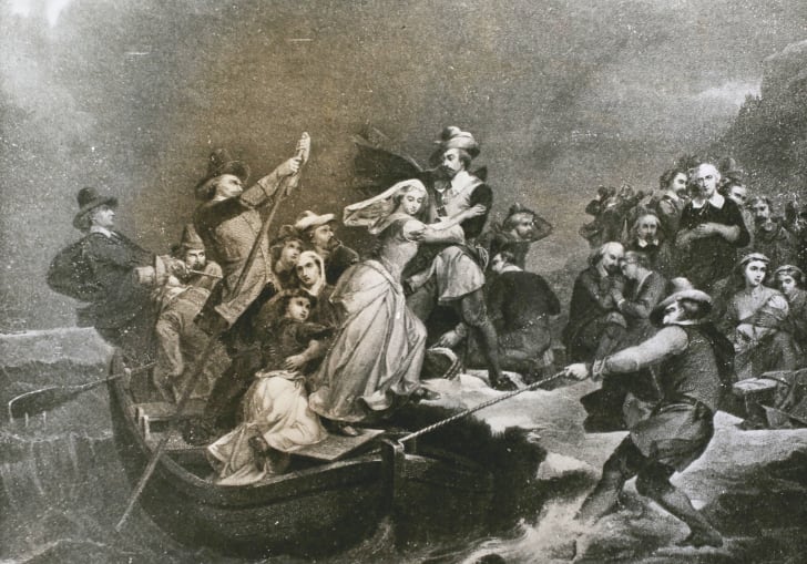 Peregrinos desembarcando en Plymouth Rock