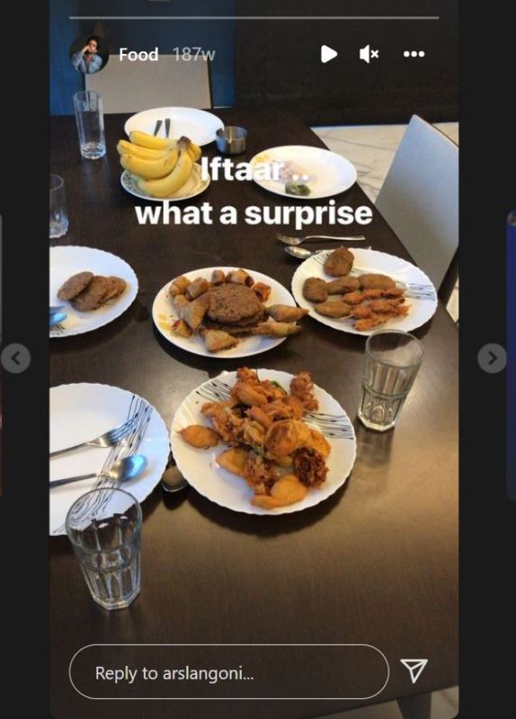 Un fragmento de un estado de Instagram de Arslan Goni que revela su h&aacute;bito de comer