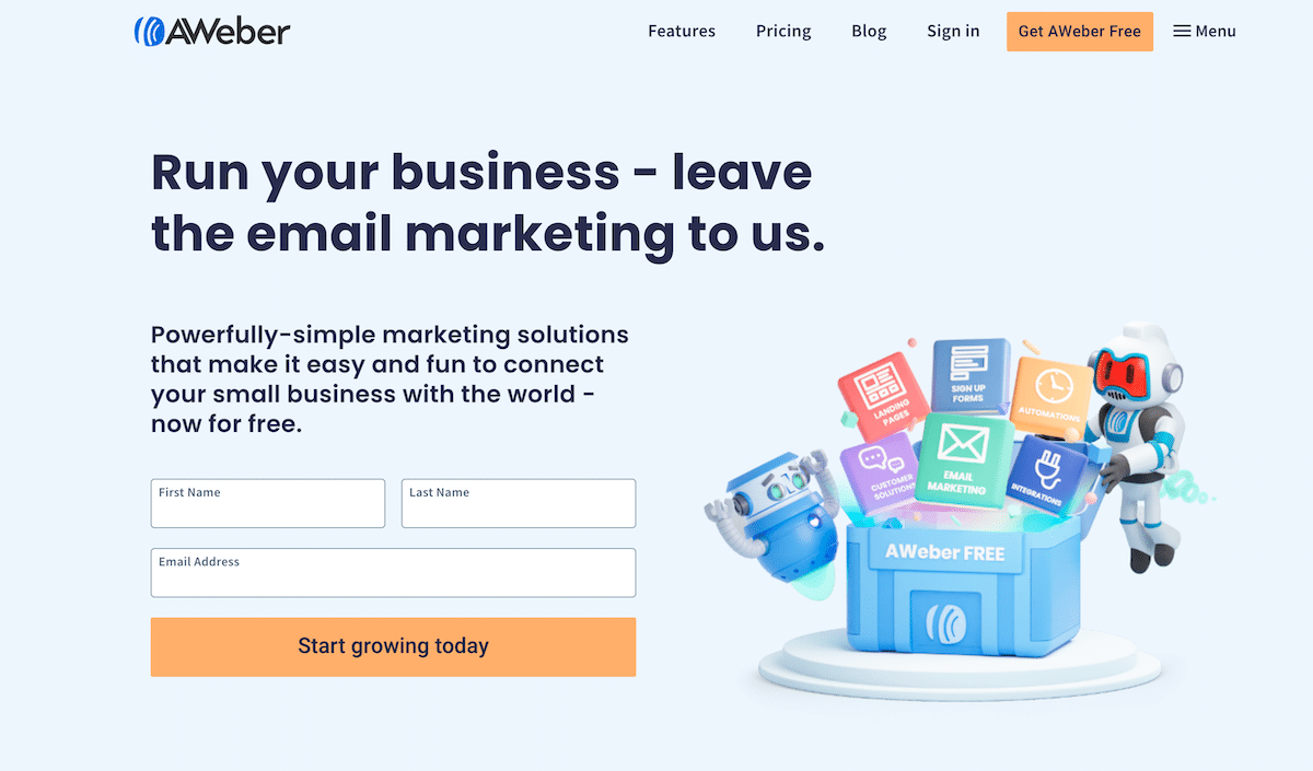 Impulse su negocio con la automatización del marketing por correo electrónico Página de inicio de AWeber Email Marketing