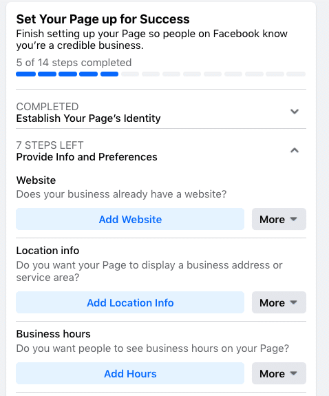 Configuraci&oacute;n de la p&aacute;gina empresarial de Facebook