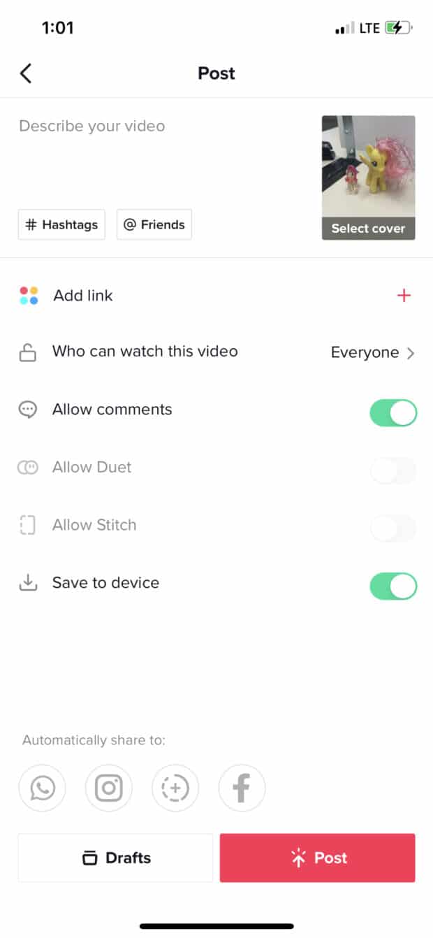 publicar video en TikTok con descripci&oacute;n