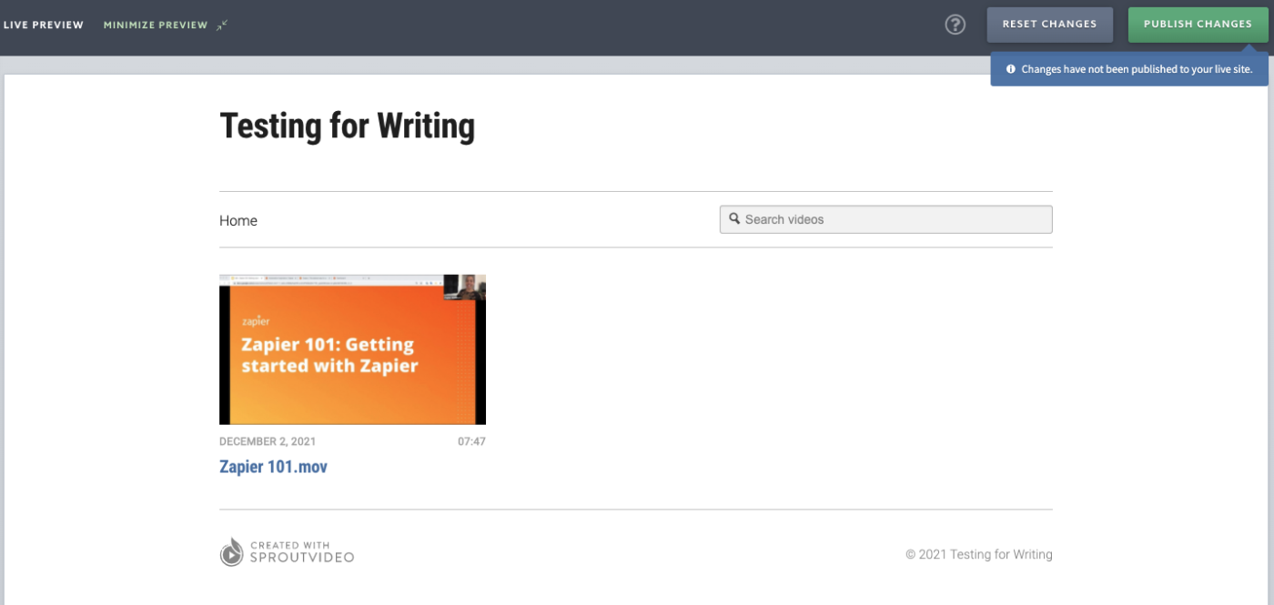 Interfaz de alojamiento de video SproutVideo Interfaz de alojamiento de video SproutVideo
