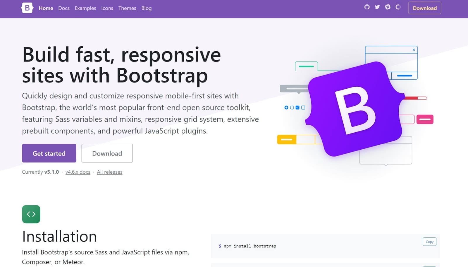 P&aacute;gina de inicio del sitio web de Bootstrap