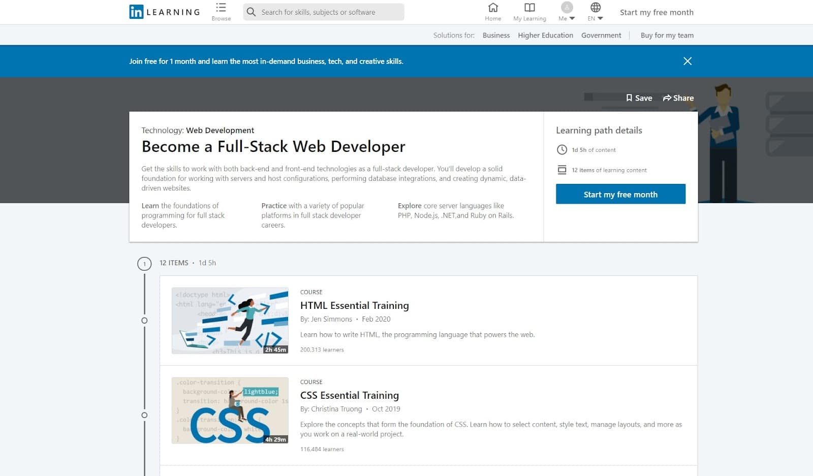 Captura de pantalla del curso completo para desarrolladores de LinkedIn Learning