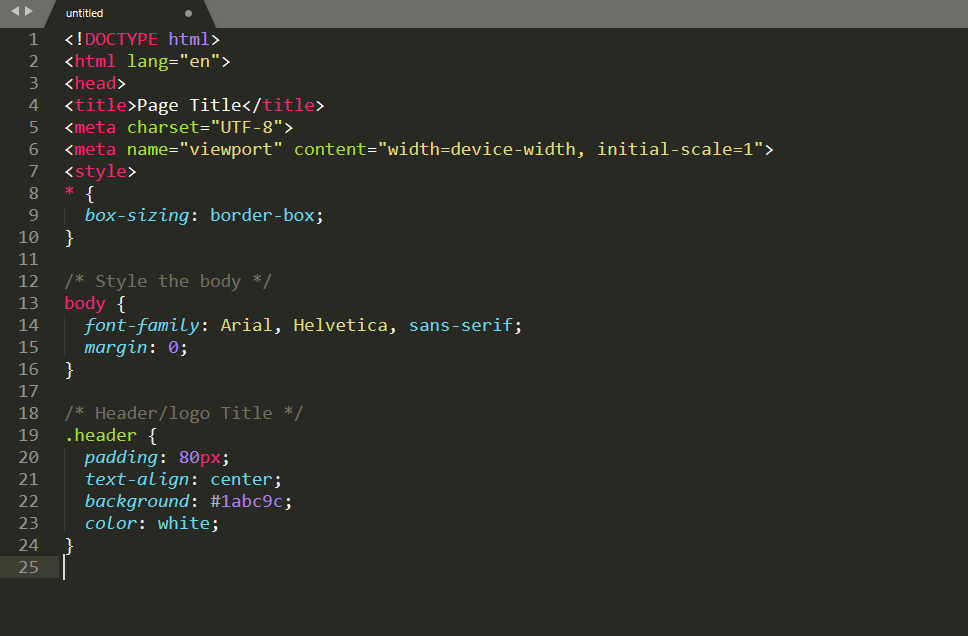 Captura de pantalla de un documento HTML como se ve en un editor de texto.