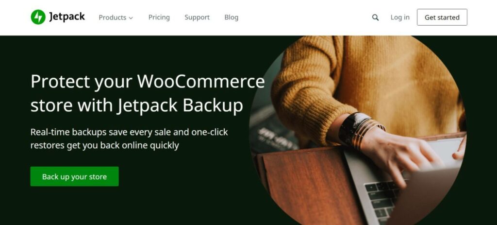 Cómo hacer una copia de seguridad de la base de datos de WooCommerce para proteger los datos de su tienda La página de inicio del servicio de respaldo Jetpack.