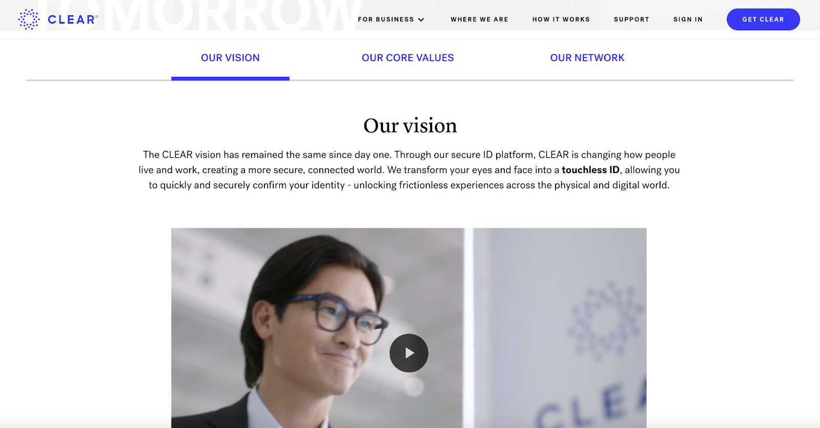 30 ejemplos de páginas Stellar Acerca de nosotros para inspirarte Clear se centra en su visión, más que en el estado actual de la empresa.