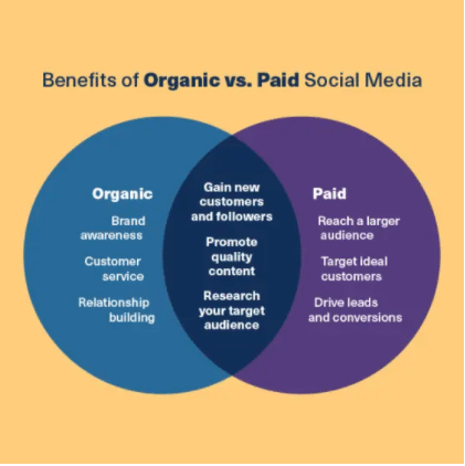 Diagrama de Venn: beneficios de las redes sociales org&aacute;nicas frente a las de pago
