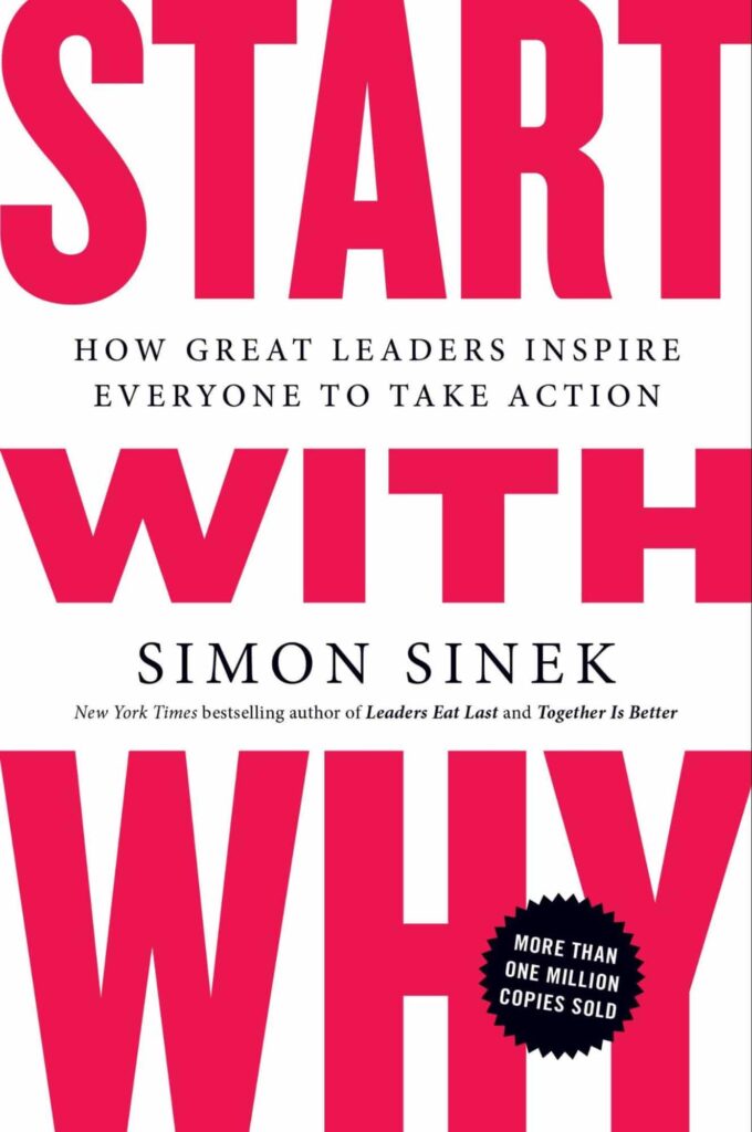 Su guía de los 10 mejores libros de negocios de todos los tiempos Portada del libro Start with Why de Simon Sinek con el título en texto grande en rojo.