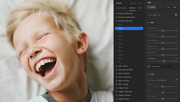 Foto de un ni&ntilde;o riendo editada con Adobe Lightroom