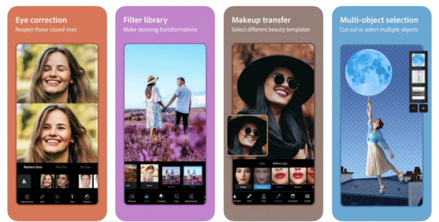 una serie de fotos de Instagram editadas con Adobe Photoshop express