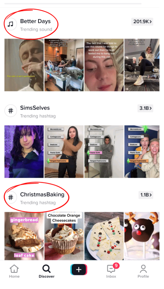 sonidos y hashtags de tendencia en TikTok