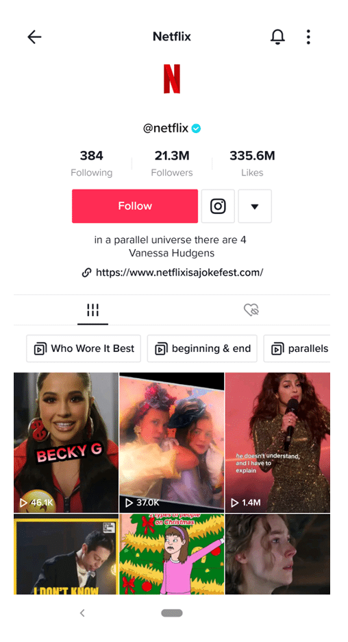 Cuenta de Netflix en TikTok