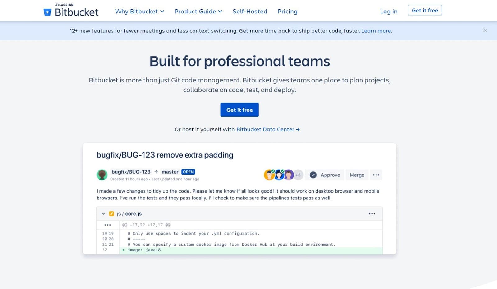 Una captura de pantalla de la p&aacute;gina de inicio de BitBucket