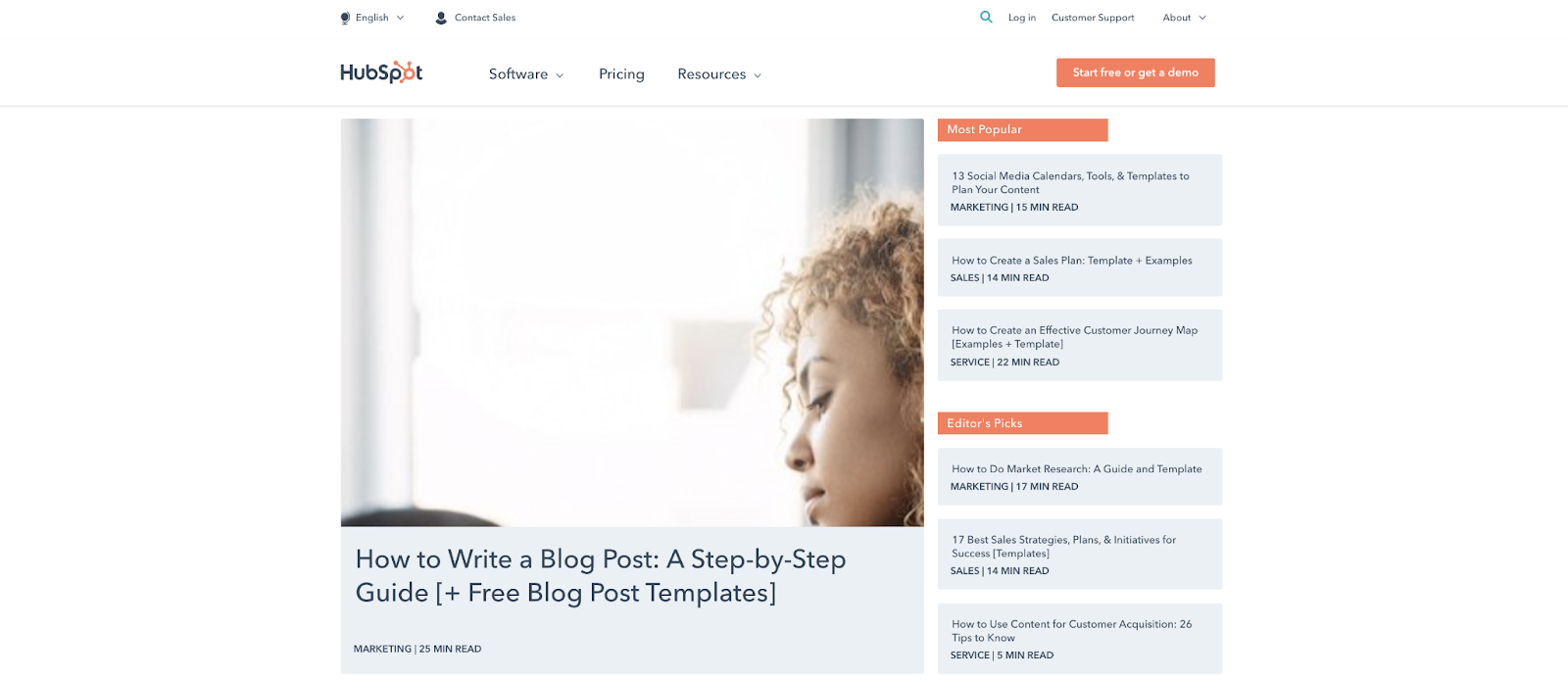 Hubspot usa un nombre simple para su blog