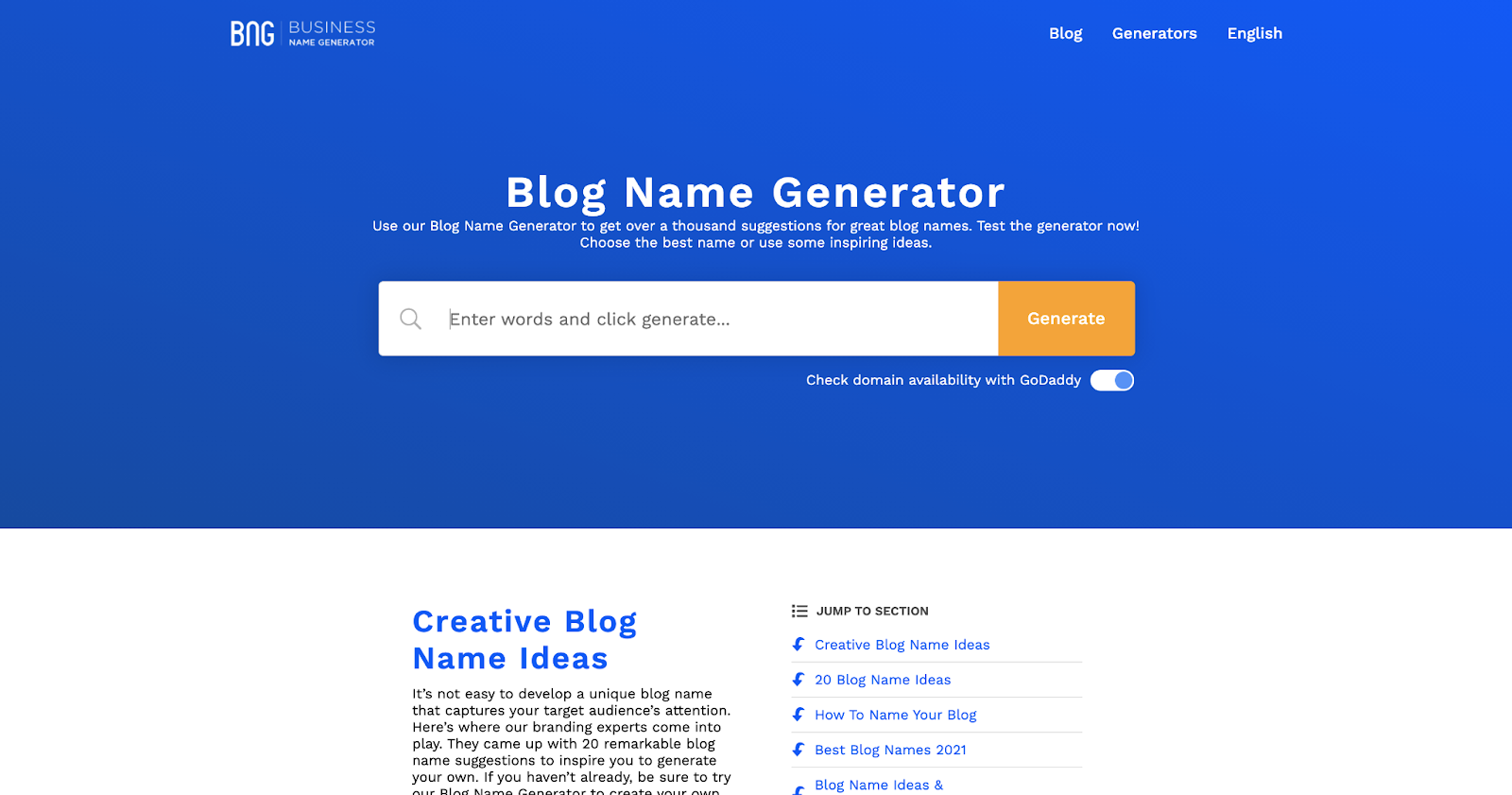 BNG es una herramienta sencilla para crear cientos de nombres de blogs.