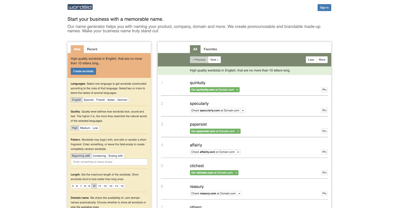 Wordoid te ayuda a elegir el nombre de un blog desde cero
