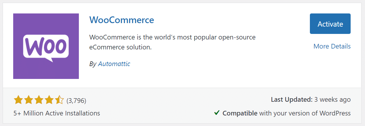Cómo migrar de Shopify a WooCommerce (en 8 pasos) Activar el complemento WooCommerce