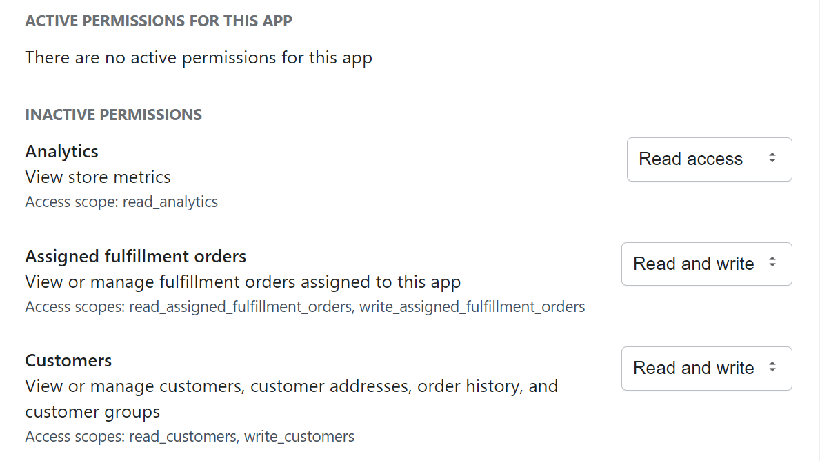 Cómo migrar de Shopify a WooCommerce (en 8 pasos) Ingrese los permisos activos