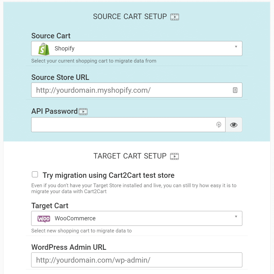 Cómo migrar de Shopify a WooCommerce (en 8 pasos) Proceso de configuración de Cart2Cart
