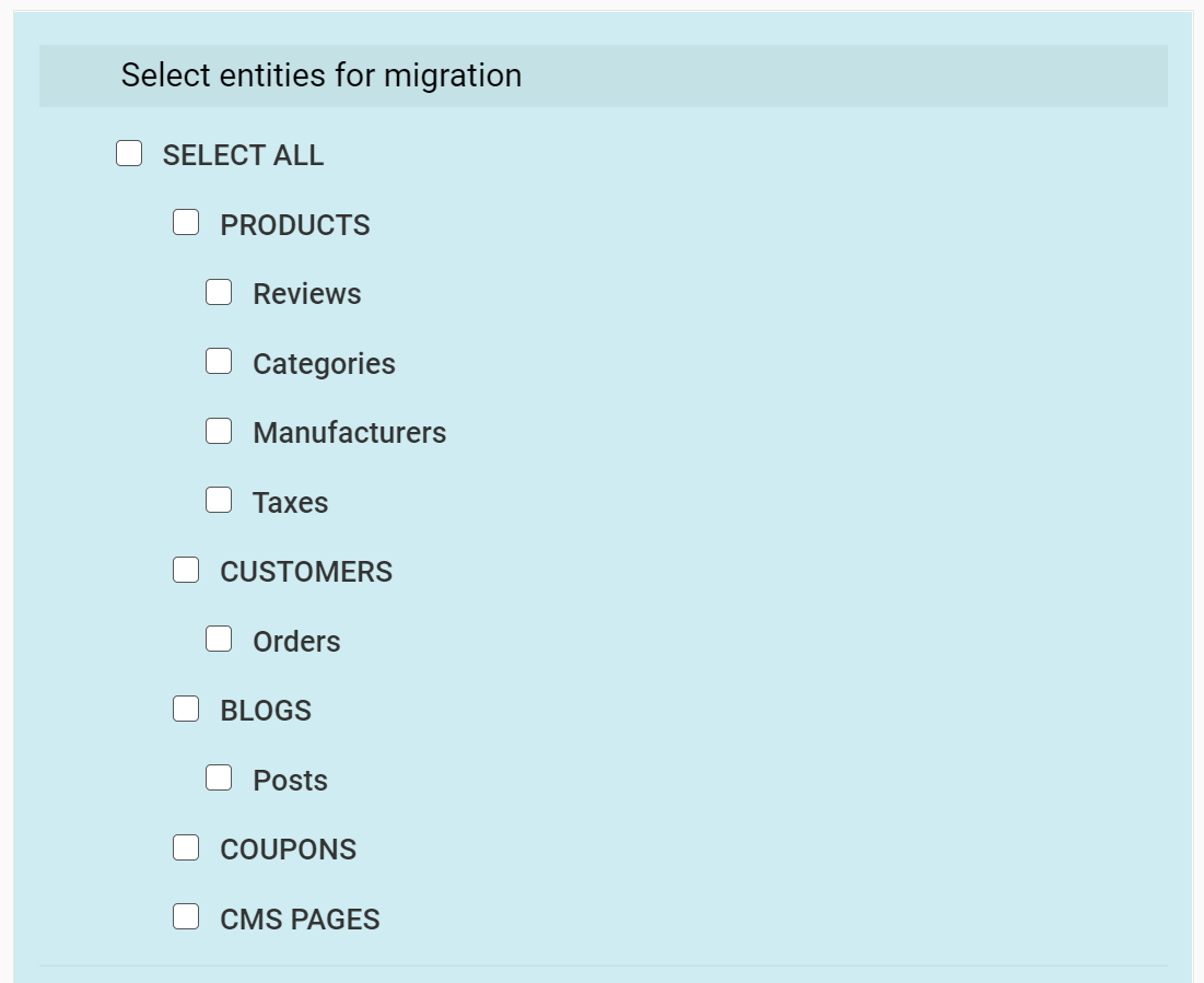 Cómo migrar de Shopify a WooCommerce (en 8 pasos) Seleccione los datos apropiados que desea mover